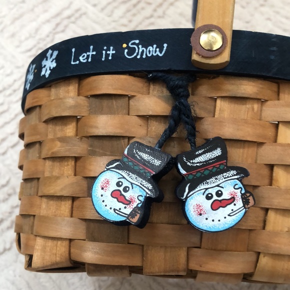 Set of 2 handled nested baskets, snowman charms and ceramic handles - New - Picture 3 of 16
